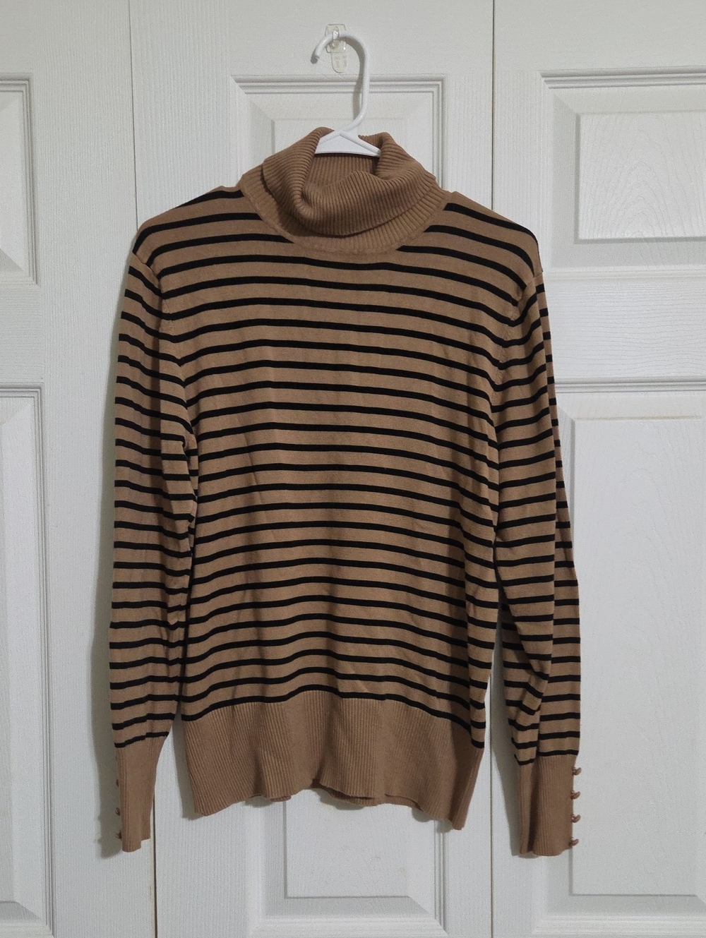 Cable & Gauge Camel with Black Stripe Turtleneck Sweater